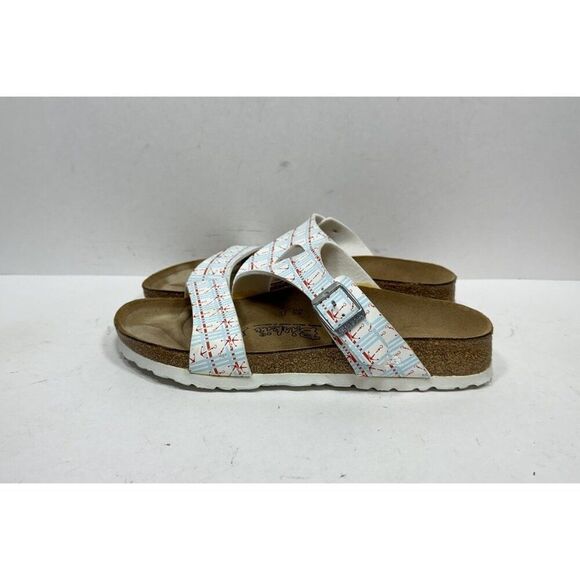 Birkenstock Birkis Anchor Print Sandals Slides Womens Size 7 N Nautical Coastal - Picture 3 of 7